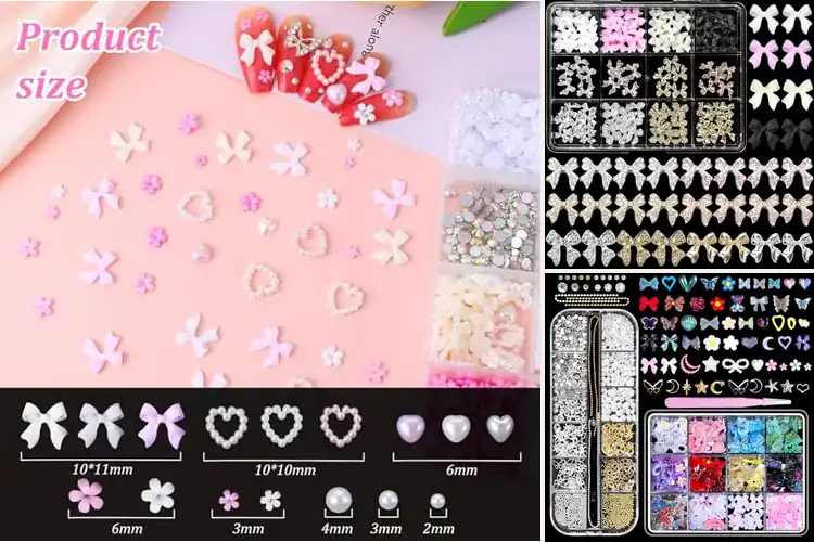 Detailed view of Best 3D Nail Charms Bow Gem Sets