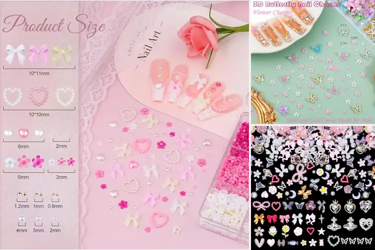 Detailed view of Best Flower Butterfly Heart Charms Nails