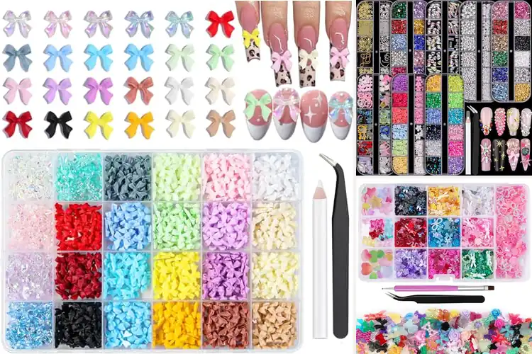 Detailed view of Best Nail Bows Charms Set In Multi Colors
